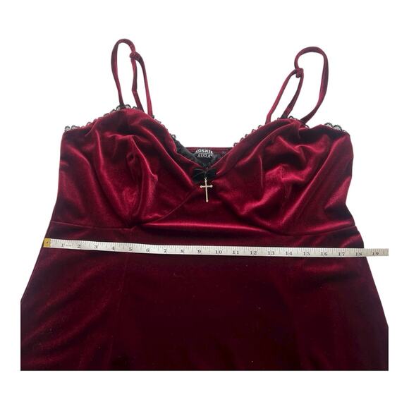Cosmic Aura Slip Dress Womens 1X Burgundy Velvet Adjustable Straps Lace Hem Goth - Picture 8 of 12